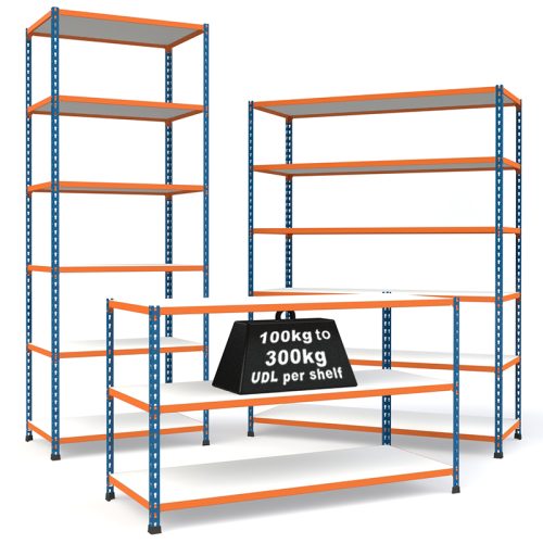 Medium Duty Steel Shelving Rax 2 - Blue and Orange with Melamine Shelves