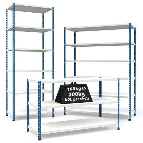 Medium Duty Steel Shelving Rax 2 - Blue and White with Melamine Shelves