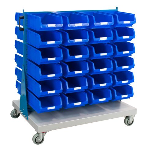 Double Sided Louvred Panel Trolley with Bins - Image 7