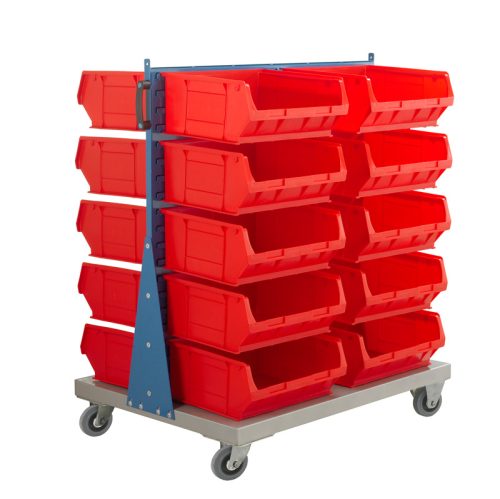 Double Sided Louvred Panel Trolley with Bins - Image 2